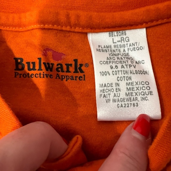 Bulwark FR Men’s Orange Long Sleeve Henley Shirt, size large, GUC, workwear - Picture 3 of 5
